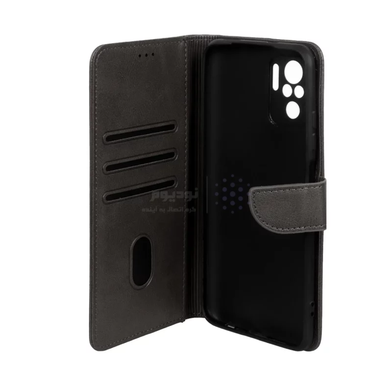کیف چرمی موبایل مگنتی محافظ لنزدار Xiaomi Redmi Note 10 4G / Redmi Note 10S / Poco M5S - خاکستری - تصویر 3