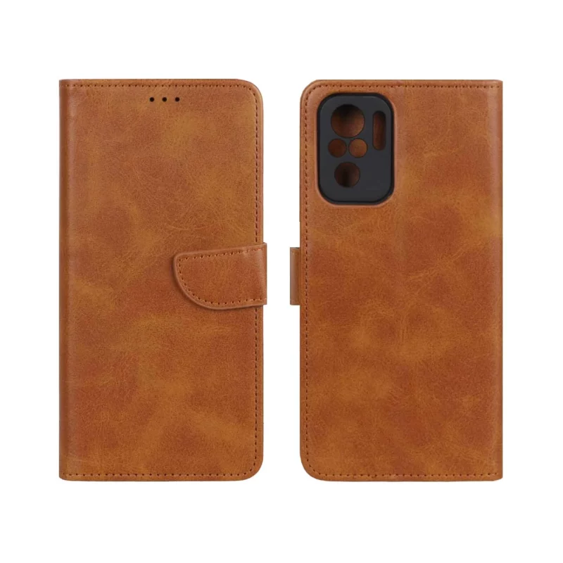 کیف چرمی موبایل مگنتی محافظ لنزدار Xiaomi Redmi Note 10 4G / Redmi Note 10S / Poco M5S - عسلی - تصویر 2