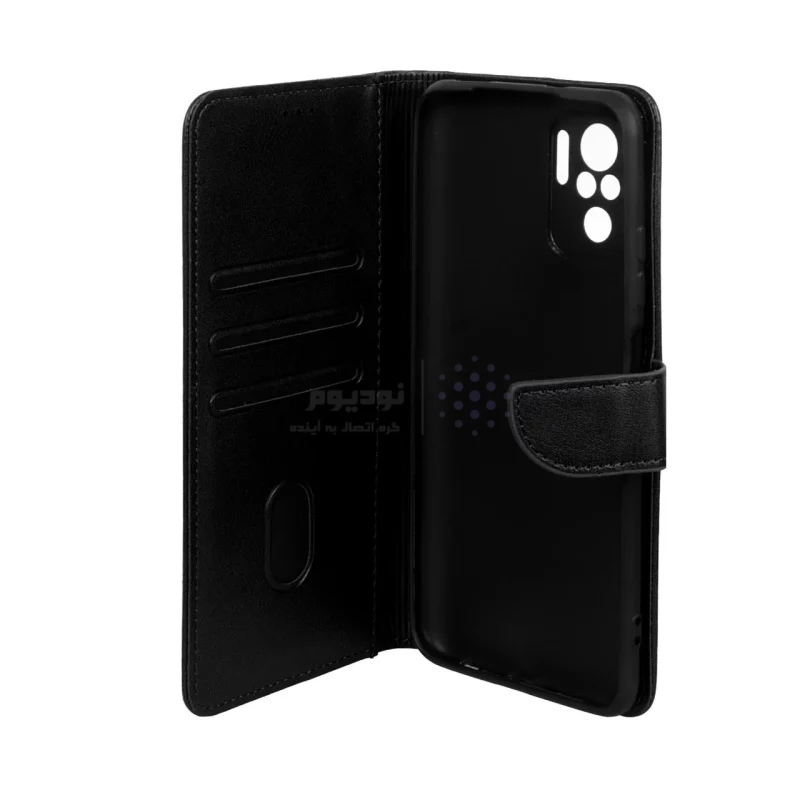 کیف چرمی موبایل مگنتی محافظ لنزدار Xiaomi Redmi Note 10 4G / Redmi Note 10S / Poco M5S - مشکی - تصویر 3