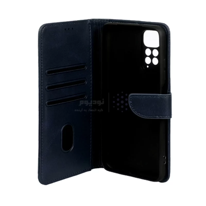 کیف چرمی موبایل مگنتی محافظ لنزدار Xiaomi Redmi Note 11 4G / Redmi Note 11S - سرمه ای - تصویر 3