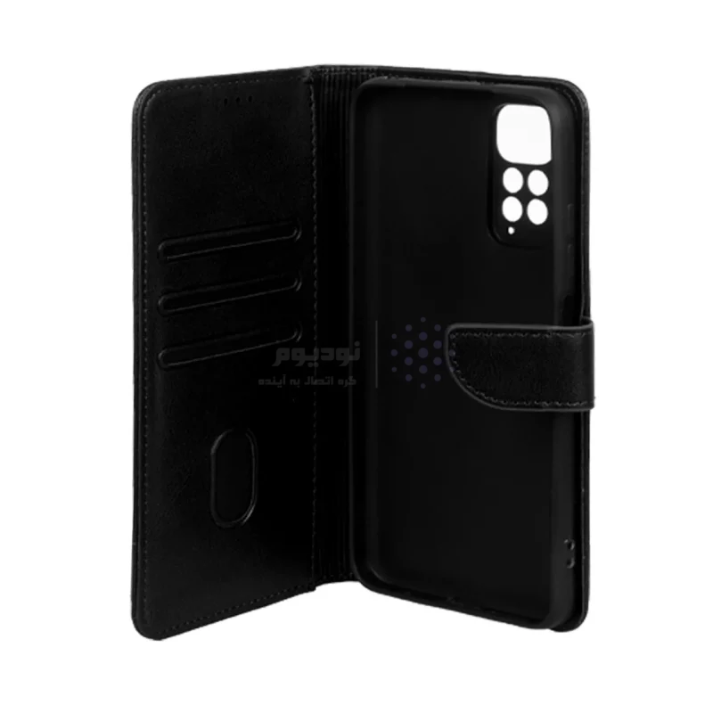 کیف چرمی موبایل مگنتی محافظ لنزدار Xiaomi Redmi Note 11 4G / Redmi Note 11S - مشکی - تصویر 3