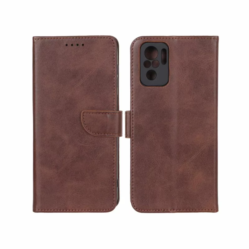 کیف چرمی موبایل مگنتی محافظ لنزدار Xiaomi Redmi Note 10 4G / Redmi Note 10S / Poco M5S - قهوه ای - تصویر 2