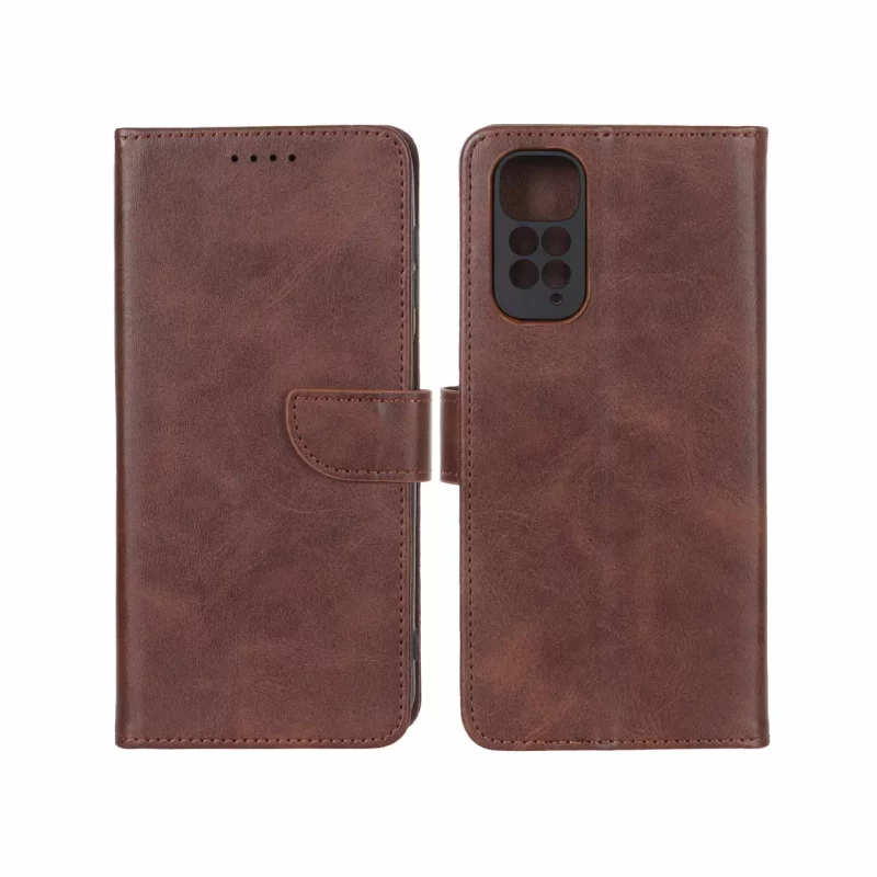 کیف چرمی موبایل مگنتی محافظ لنزدار Xiaomi Redmi Note 11 4G / Redmi Note 11S - قهوه ای - تصویر 2