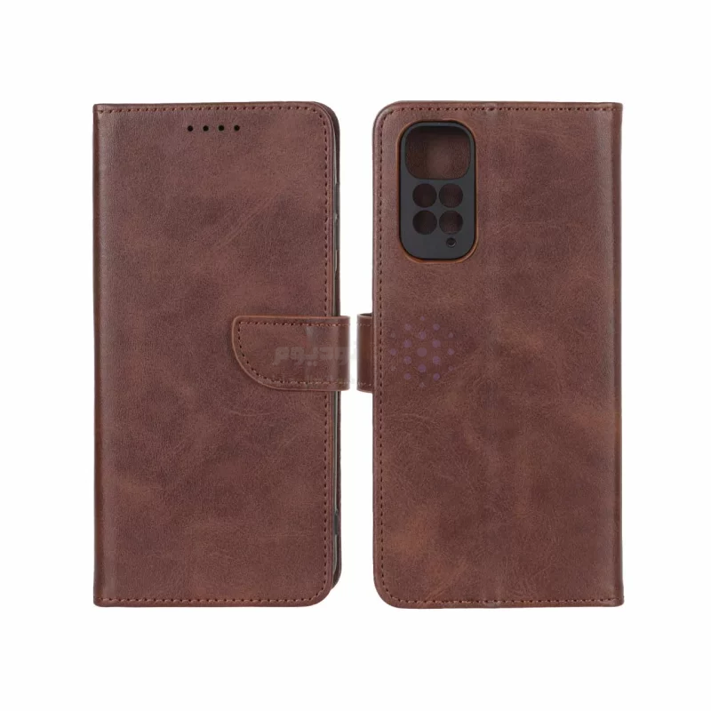کیف چرمی موبایل مگنتی محافظ لنزدار Xiaomi Redmi Note 11 4G / Redmi Note 11S - قهوه ای - تصویر 3