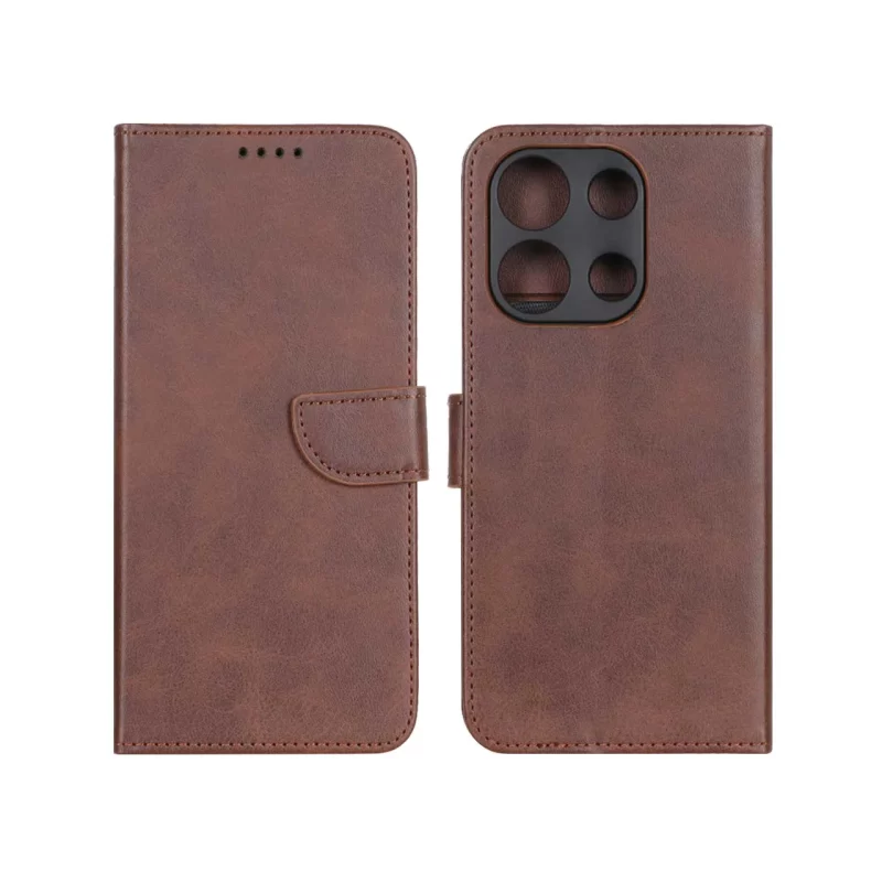 کیف چرمی موبایل مگنتی محافظ لنزدار Xiaomi Redmi Note 13 4G - قهوه ای - تصویر 2