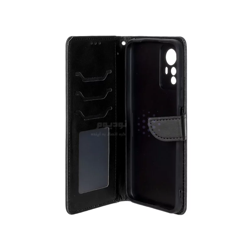 کیف چرمی موبایل مگنتی محافظ لنزدار Xiaomi Redmi Note 12S - مشکی - تصویر 3