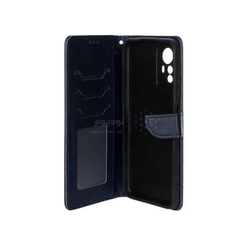 کیف چرمی موبایل مگنتی محافظ لنزدار Xiaomi Redmi Note 12S - سرمه ای - تصویر 3