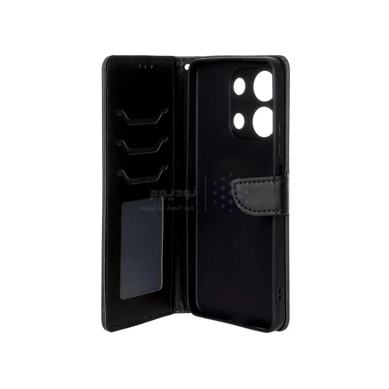 کیف چرمی موبایل مگنتی محافظ لنزدار Xiaomi Redmi Note 13 4G - مشکی - تصویر 3