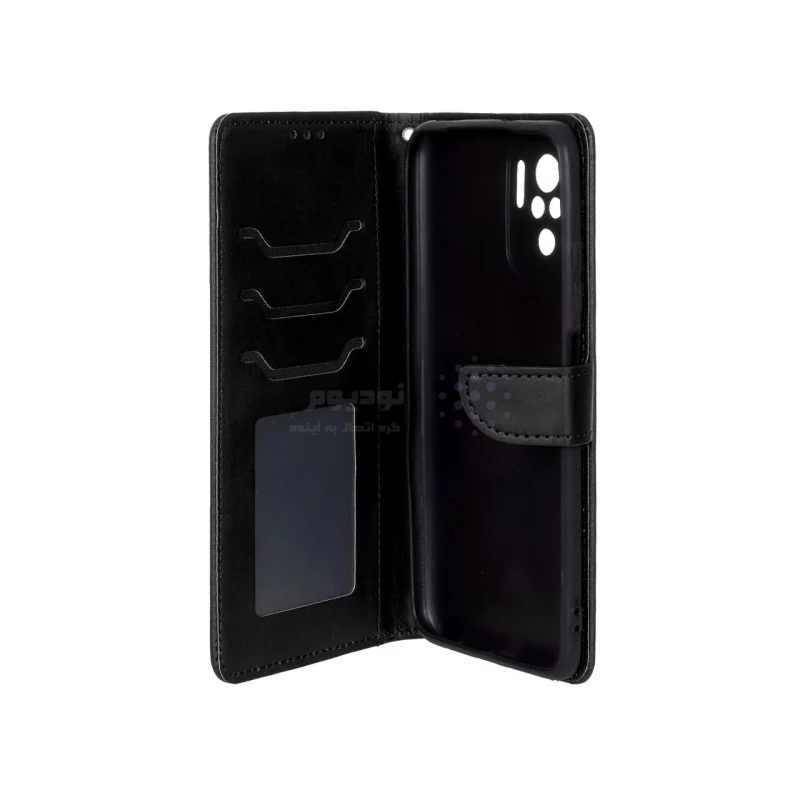 کیف چرمی موبایل مگنتی محافظ لنزدار Xiaomi Redmi Note 10 4G / Redmi Note 10S / Poco M5S - مشکی - تصویر 3