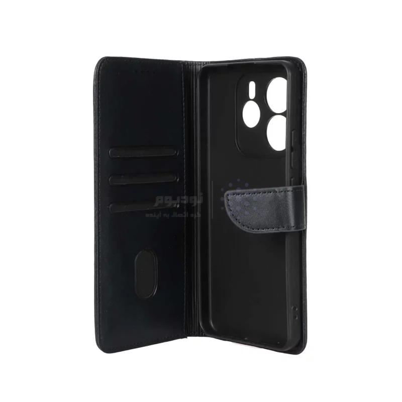 کیف چرمی موبایل مگنتی محافظ لنزدار Xiaomi Redmi Note 14 4G - مشکی - تصویر 3