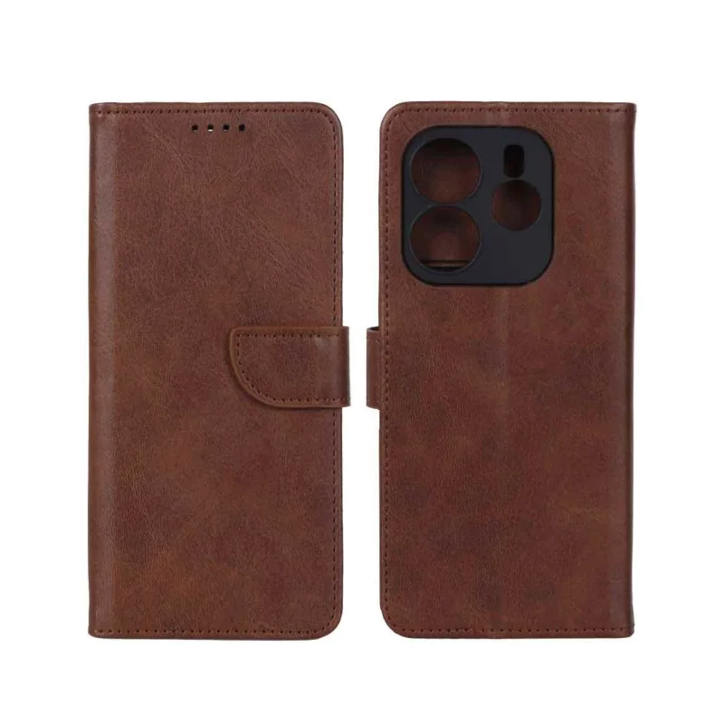 کیف چرمی موبایل مگنتی محافظ لنزدار Xiaomi Redmi Note 14 4G - قهوه ای - تصویر 2