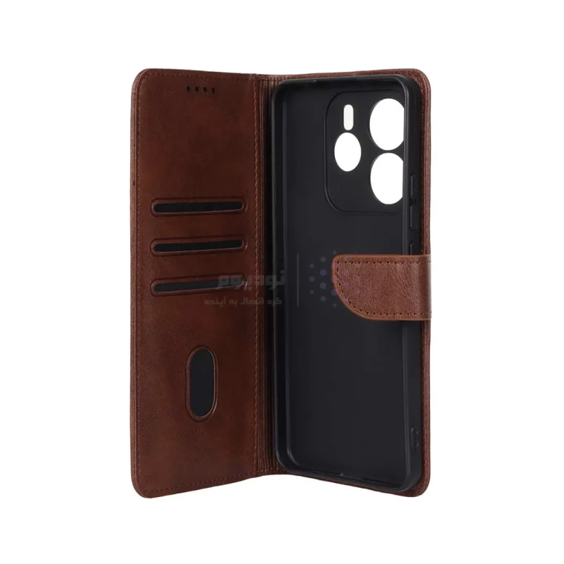 کیف چرمی موبایل مگنتی محافظ لنزدار Xiaomi Redmi Note 14 4G - قهوه ای - تصویر 3