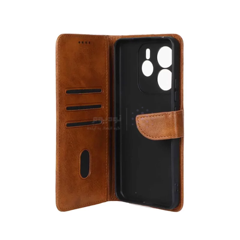 کیف چرمی موبایل مگنتی محافظ لنزدار Xiaomi Redmi Note 14 4G - عسلی - تصویر 3