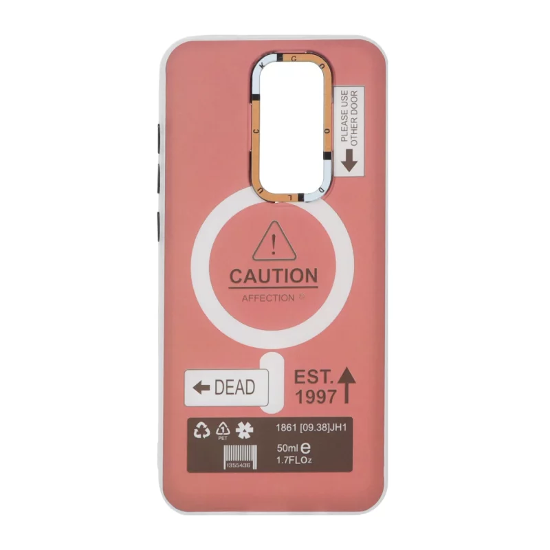 قاب Caution دور مات طرح مگ سیف Xiaomi Redmi Note 8 Pro - زرشکی - تصویر 2