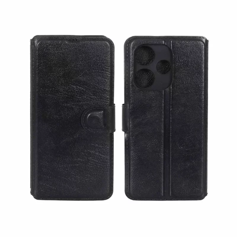کیف موبایل چرمی مگنتی محافظ لنزدار Xiaomi Redmi 13X / Redmi 13 4G / Poco M6 4G - مشکی - تصویر 2