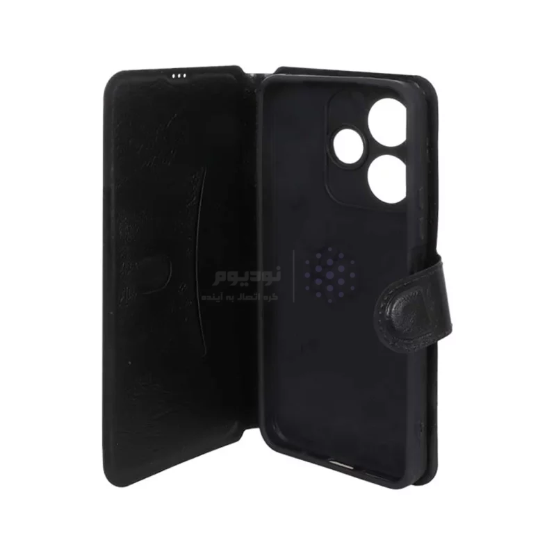کیف موبایل چرمی مگنتی محافظ لنزدار Xiaomi Redmi 13X / Redmi 13 4G / Poco M6 4G - مشکی - تصویر 3