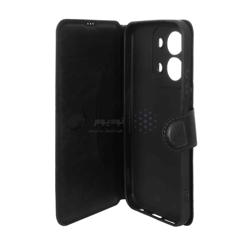 کیف موبایل چرمی مگنتی محافظ لنزدار Xiaomi Redmi 15C / Poco C85 - مشکی - تصویر 3