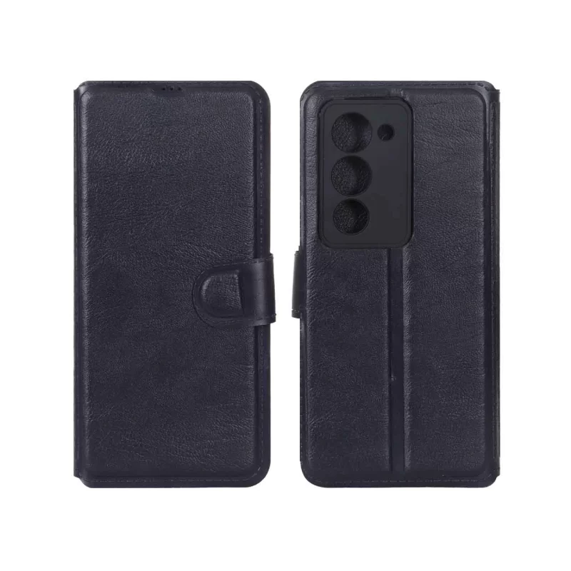 کیف موبایل چرمی مگنتی محافظ لنزدار Xiaomi Redmi 15 4G - سرمه ای - تصویر 2