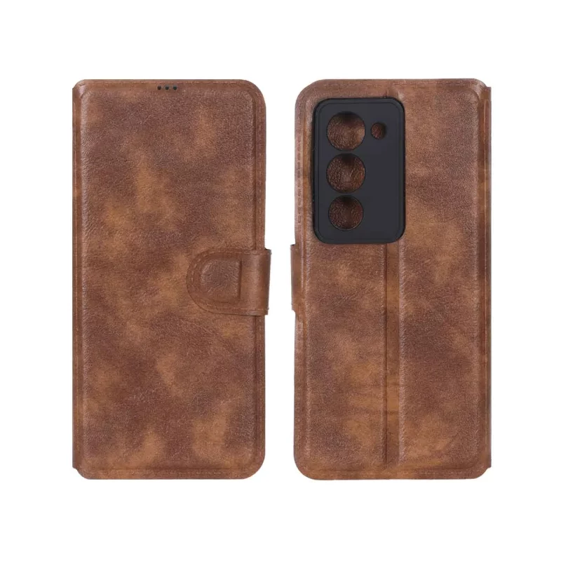 کیف موبایل چرمی مگنتی محافظ لنزدار Xiaomi Redmi 15 4G - قهوه ای روشن کد 1 - تصویر 2