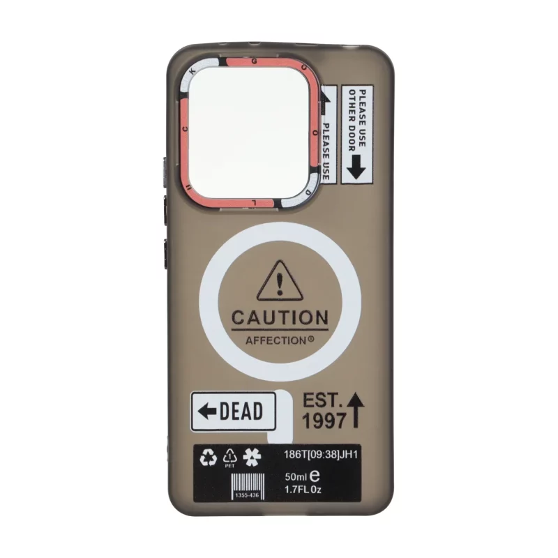 قاب Caution مات طرح مگ سیف دکمه متال Xiaomi Redmi Note 14 4G - مشکی - تصویر 2