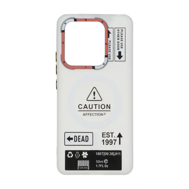 قاب Caution مات طرح مگ سیف دکمه متال Xiaomi Redmi Note 14 4G - سفید - تصویر 2