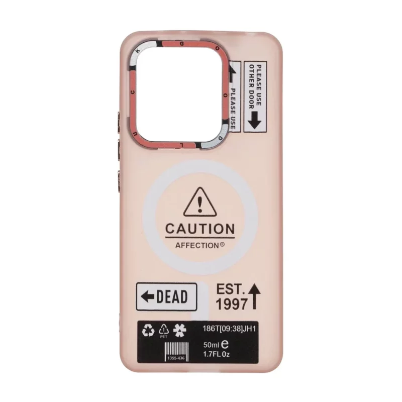 قاب Caution مات طرح مگ سیف دکمه متال Xiaomi Redmi Note 14 4G - صورتی - تصویر 2