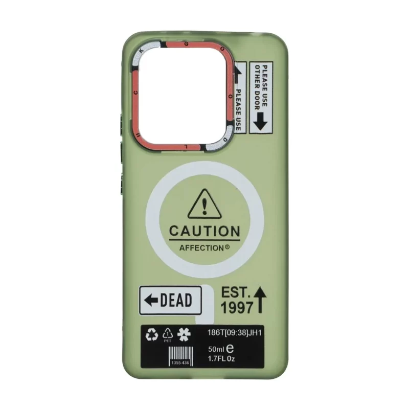 قاب Caution مات طرح مگ سیف دکمه متال Xiaomi Redmi Note 14 4G - سبز - تصویر 2