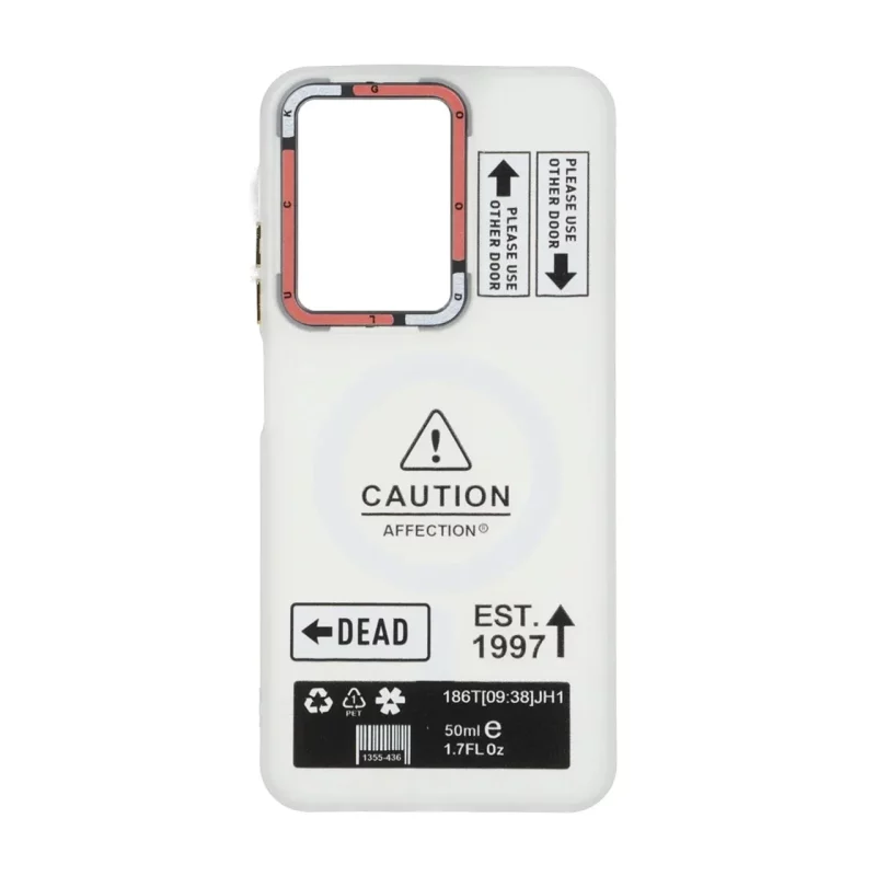 قاب Caution مات طرح مگ سیف دکمه متال Xiaomi Redmi A5 / Poco C71 - سفید - تصویر 2