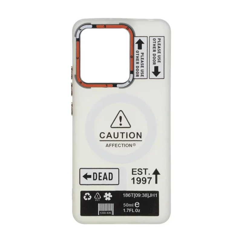 قاب Caution مات طرح مگ سیف دکمه متال Xiaomi Redmi Note 13 4G - سفید - تصویر 2