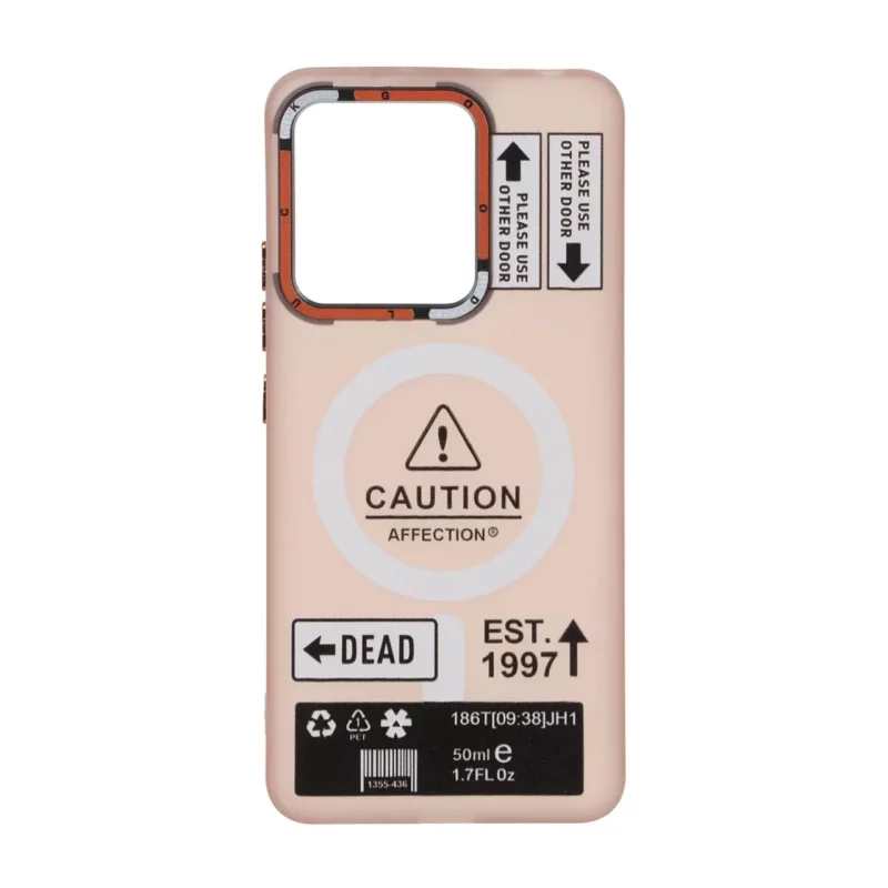 قاب Caution مات طرح مگ سیف دکمه متال Xiaomi Redmi Note 13 4G - صورتی - تصویر 2