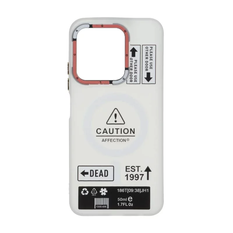 قاب Caution مات طرح مگ سیف دکمه متال Xiaomi Redmi 15C / Poco C85 - سفید - تصویر 2