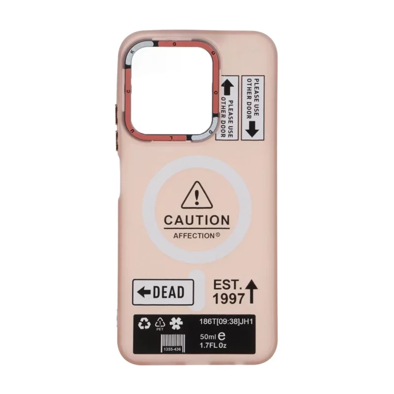 قاب Caution مات طرح مگ سیف دکمه متال Xiaomi Redmi 15C / Poco C85 - صورتی - تصویر 2