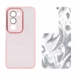 قاب ژله ای لنز گلس دار با کاور اطلسی Xiaomi Redmi 15 4G - صورتی
