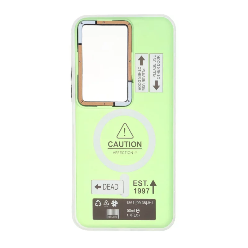 قاب Caution دور مات طرح مگ سیف Xiaomi Redmi 15 4G - سبز - تصویر 2