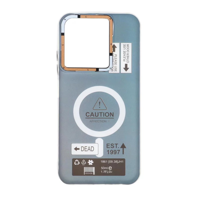 قاب Caution دور مات طرح مگ سیف Xiaomi Redmi 15C / Poco C85 - سرمه ای - تصویر 2