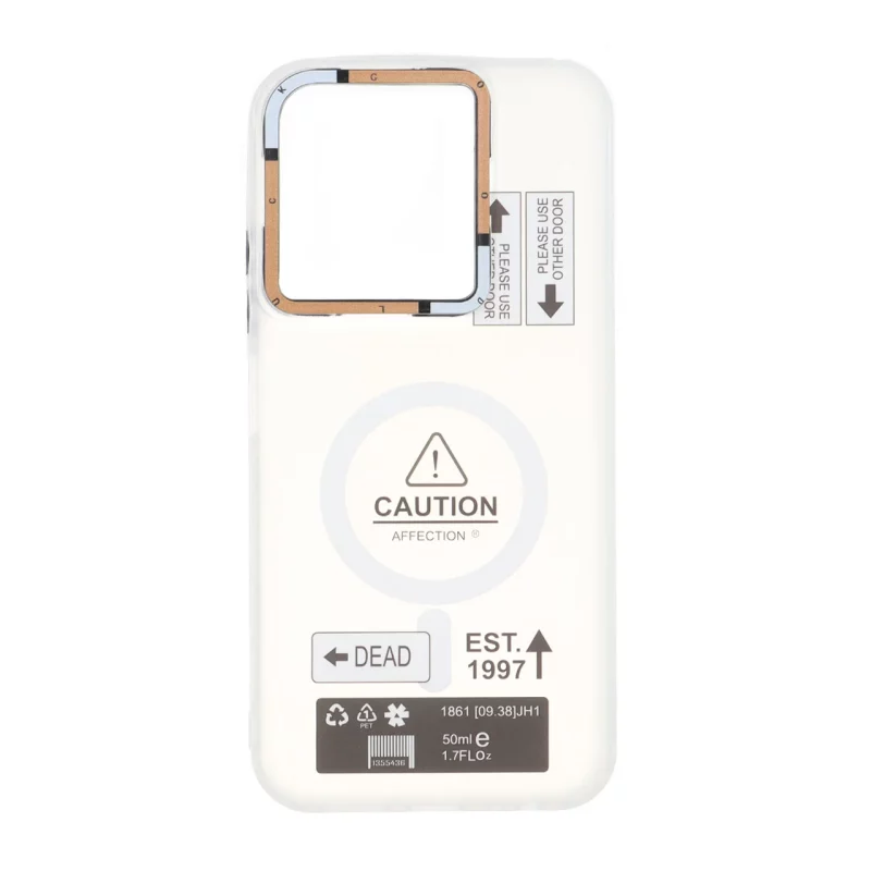 قاب Caution دور مات طرح مگ سیف Xiaomi Redmi 15C / Poco C85 - سفید - تصویر 2