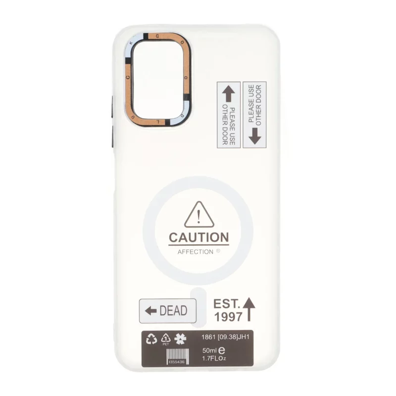 قاب Caution دور مات طرح مگ سیف Xiaomi Redmi Note 10 4G / Redmi Note 10S / Poco M5S - سفید - تصویر 2