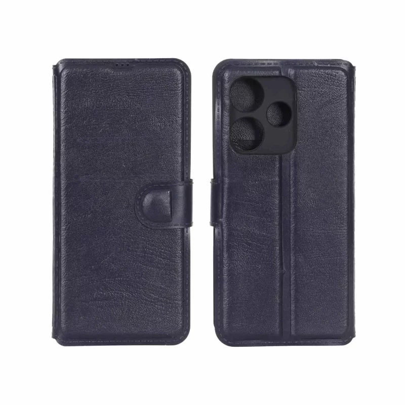 کیف موبایل چرمی مگنتی محافظ لنزدار Xiaomi Redmi 13X / Redmi 13 4G / Poco M6 4G - سرمه ای - تصویر 2