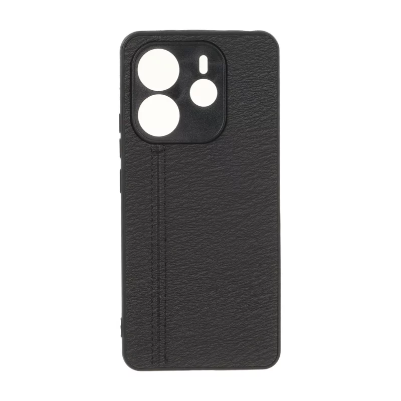 قاب طرح چرم دوخت خطی محافظ لنزدار Xiaomi Redmi Note 14 4G - مشکی - تصویر 2