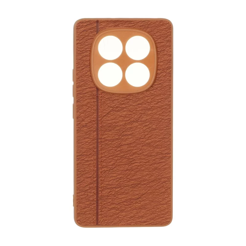 قاب طرح چرم دوخت خطی محافظ لنزدار Xiaomi Redmi Note 14 Pro 4G - قهوه ای روشن - تصویر 2