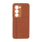 قاب طرح چرم دوخت خطی محافظ لنزدار Xiaomi Redmi 15 4G - قهوه ای روشن