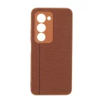 قاب طرح چرم دوخت خطی محافظ لنزدار Xiaomi Redmi 15 4G - قهوه ای