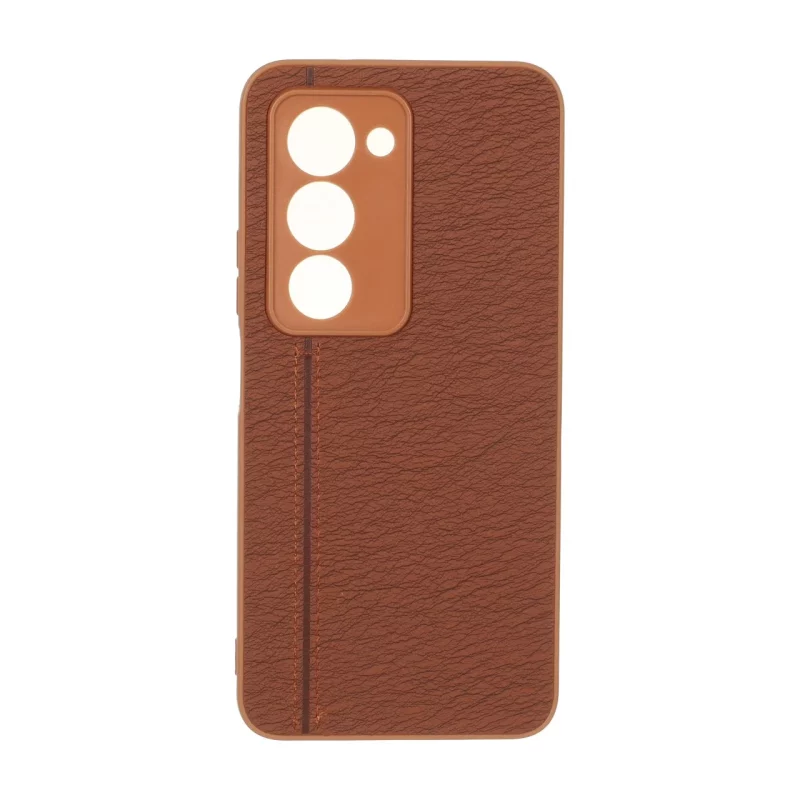 قاب طرح چرم دوخت خطی محافظ لنزدار Xiaomi Redmi 15 4G - قهوه ای - تصویر 2