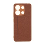 قاب طرح چرم دوخت خطی محافظ لنزدار Xiaomi Redmi Note 13 4G - قهوه ای