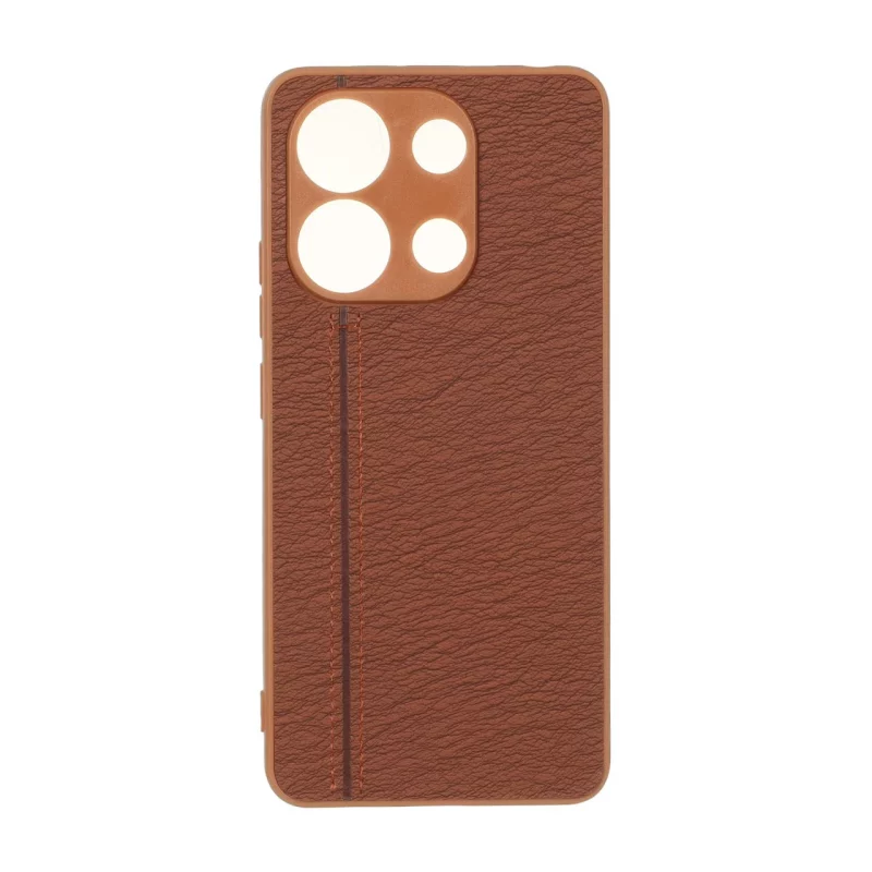 قاب طرح چرم دوخت خطی محافظ لنزدار Xiaomi Redmi Note 13 4G - قهوه ای - تصویر 2