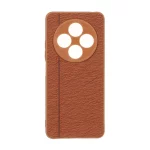 قاب طرح چرم دوخت خطی محافظ لنزدار Xiaomi Redmi 14C / Redmi A4 / Poco C75 - قهوه ای روشن