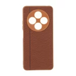 قاب طرح چرم دوخت خطی محافظ لنزدار Xiaomi Redmi 14C / Redmi A4 / Poco C75 - قهوه ای