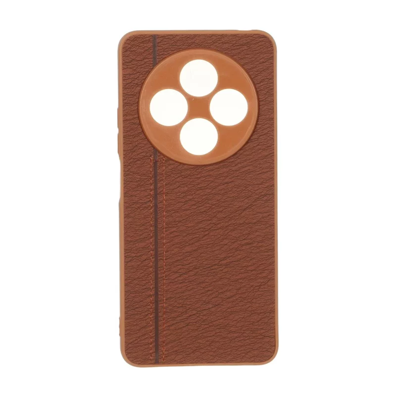 قاب طرح چرم دوخت خطی محافظ لنزدار Xiaomi Redmi 14C / Redmi A4 / Poco C75 - قهوه ای - تصویر 2