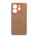 قاب سوزنی طرح مگ سیف نقره ای محافظ لنزدار Xiaomi Redmi Note 14 4G - عسلی