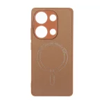 قاب سوزنی طرح مگ سیف نقره ای محافظ لنزدار Xiaomi Redmi Note 14S / Note 13 Pro 4G / Poco M6 Pro 4G - عسلی